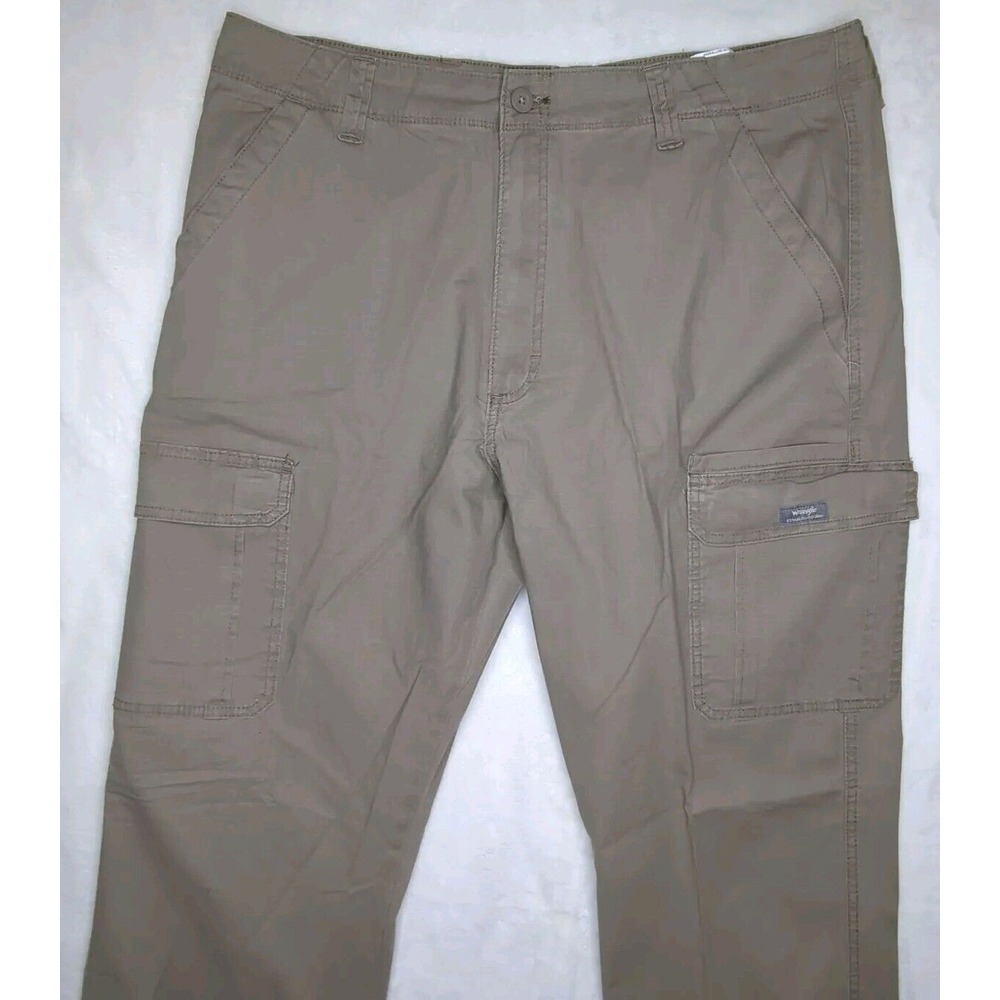Men's‎ Wrangler Cargo Pants Stretch Relaxed Fit Brown Tech Pocket Men's 36 x 34